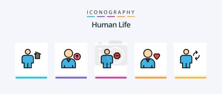 Téléchargez les illustrations : Human Line rempli 5 Icône Pack Y compris les collines. avatar. humain. humain. à la maison. Icônes créatives Design - en licence libre de droit
