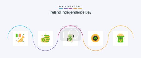 Ilustración de Irlanda Día de la Independencia Piso 5 Icon Pack Incluyendo verde. Trébol. pasaporte. girasol. primavera - Imagen libre de derechos