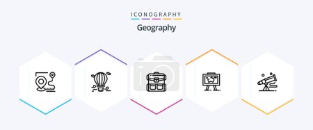 Illustration for Geo Graphy 25 Line icon pack including hang. presentation. airballoon. hiking. bag - Royalty Free Image