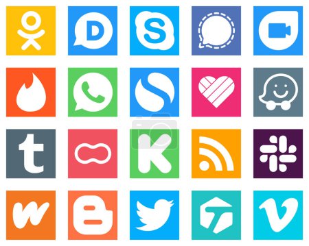 Ilustración de 20 Professional Social Media Icons such as kickstarter; mothers; tinder; peanut and waze icons. Fully customizable and professional - Imagen libre de derechos