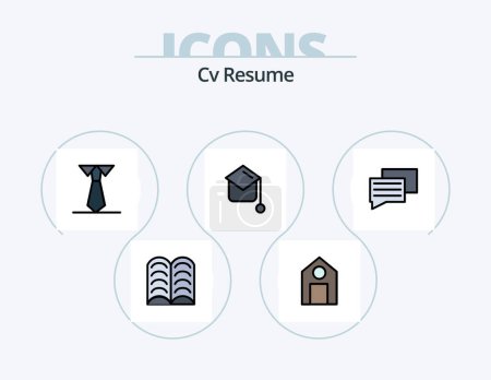 Téléchargez les illustrations : Cv Resume Line Filled Icon Pack 5 Icon Design. learn. book . miss. high school - en licence libre de droit