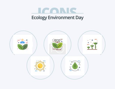 Ilustración de Ecología Flat Icon Pack 5 Icon Design. energía. Hoja. Hoja. Persona. humanidad - Imagen libre de derechos