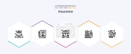 Illustration for Insurance 25 Line icon pack including . suitcase. protection. shield. insurance - Royalty Free Image