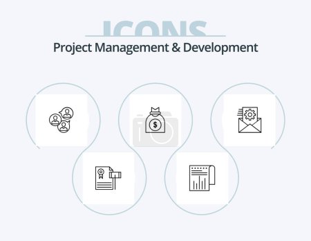 Ilustración de Project Management And Development Line Icon Pack 5 Icon Design. goal. target. web. success. bulb - Imagen libre de derechos
