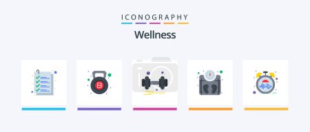 Illustration for Wellness Flat 5 Icon Pack Including heart. weight. dumbbell. weighing. machine. Creative Icons Design - Royalty Free Image