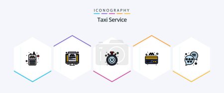Téléchargez les illustrations : Taxi Service 25 FilledLine icône pack y compris. rang. chronomètre. prime. carte - en licence libre de droit
