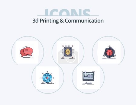 Illustration for 3d Printing And Communication Line Filled Icon Pack 5 Icon Design. electronic. digital. speech. box. cube - Royalty Free Image