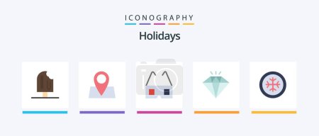 Téléchargez les illustrations : Holidays Flat 5 Icon Pack Including snowflake. cold. pad lock. present. diamond. Creative Icons Design - en licence libre de droit