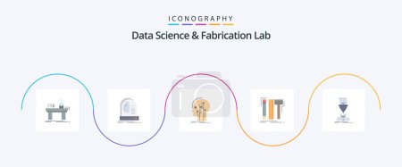 Téléchargez les illustrations : Data Science And Fabrication Lab Flat Pack de 5 icônes incluant numérique. design. intelligence. réseau. humain - en licence libre de droit