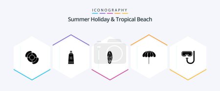 Ilustración de Beach 25 Glyph icon pack including underwater. goggles. surfboard. beach. weather - Imagen libre de derechos