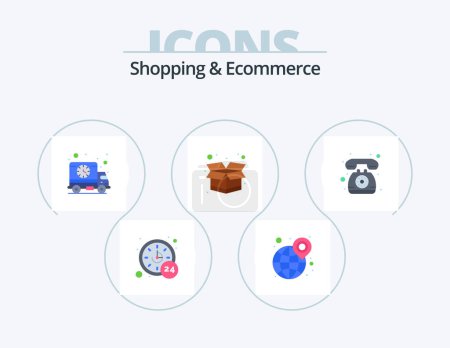 Illustration for Shopping And Ecommerce Flat Icon Pack 5 Icon Design. phone. shipping. world. package. truck - Royalty Free Image