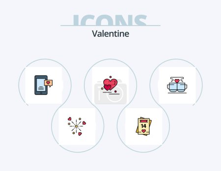 Téléchargez les illustrations : Valentine Line Filled Icon Pack 5 Icon Design. couple. day. rose. valentines. valentine - en licence libre de droit