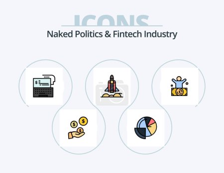 Ilustración de Naked Politics And Fintech Industry Line Filled Icon Pack 5 Icon Design. millionaire. billionaire. cryptocurrency. finance. analytics - Imagen libre de derechos