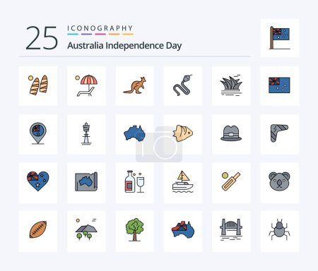 Illustration for Australia Independence Day 25 Line Filled icon pack including india. animal. summer. trave. indigenous - Royalty Free Image