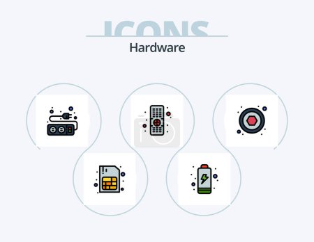 Illustration for Hardware Line Filled Icon Pack 5 Icon Design. . microchip. volume. hardware. cable - Royalty Free Image