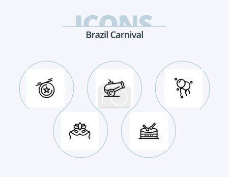 Ilustración de Brazil Carnival Line Icon Pack 5 Icon Design. mardigras. costume. flag. mask. carnival - Imagen libre de derechos