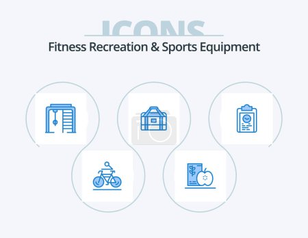 Illustration for Fitness Recreation And Sports Equipment Blue Icon Pack 5 Icon Design. sports. equipment. fruits. bag. sport - Royalty Free Image