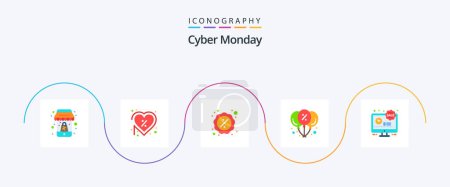 Ilustración de Cyber Monday Flat 5 Icon Pack Including party. discount. offer. balloon. holding - Imagen libre de derechos