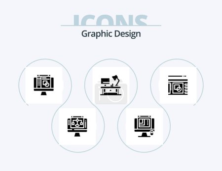 Téléchargez les illustrations : Conception graphique Glyph Icon Pack 5 Icon Design. table de bureau. lampe de table. graphiques web. éditeur graphique - en licence libre de droit