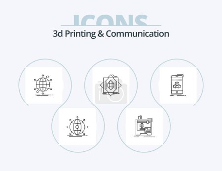 Illustration for 3d Printing And Communication Line Icon Pack 5 Icon Design. sketch. design. smartphone. route. map - Royalty Free Image
