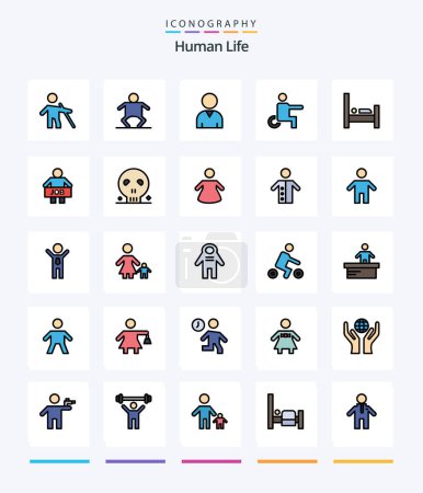 Téléchargez les illustrations : Creative Human 25 Line Paquet d'icônes tel que chômeurs. les gens. ressources. l'hôtel. fauteuil roulant - en licence libre de droit