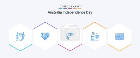 Illustration for Australia Independence Day 25 Blue icon pack including drink. alcohol. nation. weapon. indigenous - Royalty Free Image