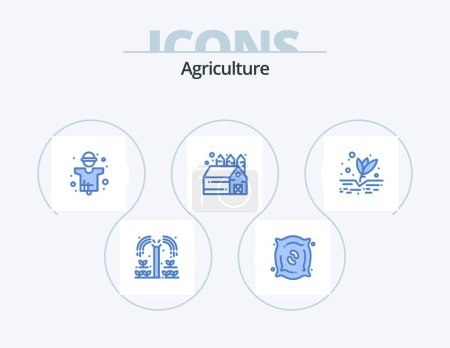 Téléchargez les illustrations : Agriculture Blue Icon Pack 5 Icône Design. culture. entrepôt. l'agriculture. Grange. production - en licence libre de droit