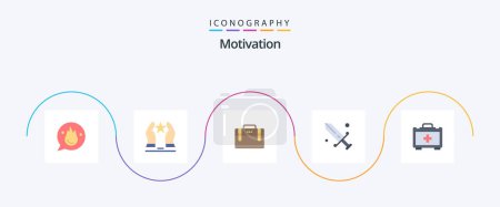 Téléchargez les illustrations : Motivation Flat Pack de 5 icônes incluant olympique. Clôture. motivation. concurrence. travail - en licence libre de droit