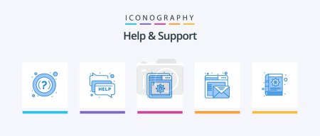 Illustration for Help And Support Blue 5 Icon Pack Including gear. book. optimization. online. email. Creative Icons Design - Royalty Free Image