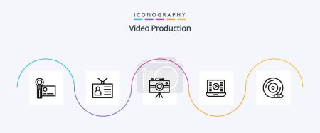 Ilustración de Video Production Line 5 Icon Pack Incluyendo botón de reproducción. reproducción de audio. televisión retro. cámara de periodista - Imagen libre de derechos