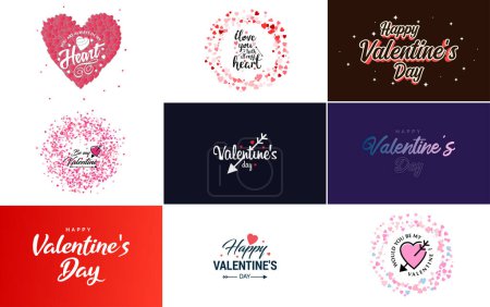 Ilustración de Happy Valentine's Day greeting card template with a cute animal theme and a pink color scheme - Imagen libre de derechos
