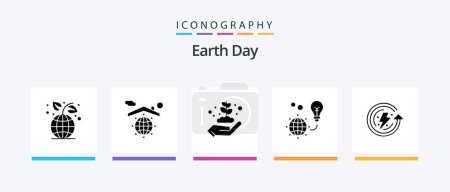 Ilustración de Día de la Tierra Glyph 5 Icon Pack Incluyendo el día de la tierra. bombilla. Día de la Tierra. Luz. protección. Diseño de iconos creativos - Imagen libre de derechos