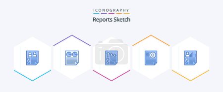 Illustration for Reports Sketch 25 Blue icon pack including letter. data. pie. report. document - Royalty Free Image