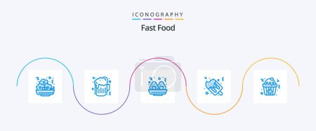 Téléchargez les illustrations : Fast Food Blue 5 Icon Pack Including . fast. fast. cupcake - en licence libre de droit