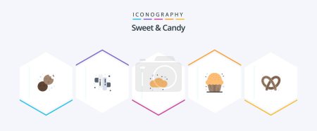 Téléchargez les illustrations : Sweet And Candy 25 Flat icon pack including bread. sweet. bread. food. cookie - en licence libre de droit