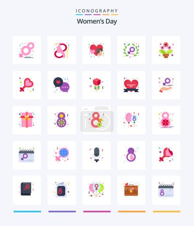 Téléchargez les illustrations : Creative Womens Day 25 Flat icon pack  Such As bouquet. power. symbol. feminism. event - en licence libre de droit