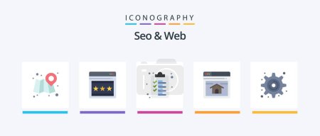 Illustration for Seo and Web Flat 5 Icon Pack Including . settings. clipboard. gear. home page. Creative Icons Design - Royalty Free Image