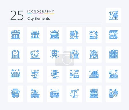 Ilustración de City Elements 25 Blue Color icon pack including park. bench. coffee house. park. city - Imagen libre de derechos