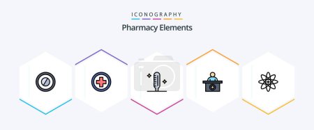 Illustration for Pharmacy Elements 25 FilledLine icon pack including science. atom. fever. medical appointment. reception - Royalty Free Image