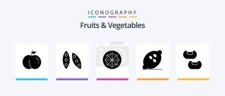 Téléchargez les illustrations : Fruits and Vegetables Glyph 5 Icon Pack Including bean. fruits. healthy. fruit. dessert. Creative Icons Design - en licence libre de droit