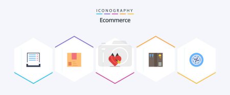 Illustration for Ecommerce 25 Flat icon pack including line. discount. shipment. package. favorite - Royalty Free Image