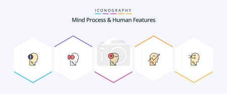 Téléchargez les illustrations : Mind Process And Human Features 25 FilledLine icon pack including chart. thinking. solving. mind. human - en licence libre de droit