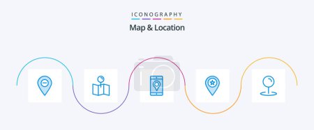 Téléchargez les illustrations : Map and Location Blue 5 Icon Pack Including pin. map. pin. location. location - en licence libre de droit