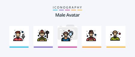 Illustration for Male Avatar Line Filled 5 Icon Pack Including soldier. driver. community. man. courier. Creative Icons Design - Royalty Free Image
