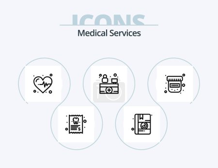 Ilustración de Línea de Servicios Médicos Icon Pack 5 Icon Design. .. .. Médico. llamada de emergencia. contacto - Imagen libre de derechos