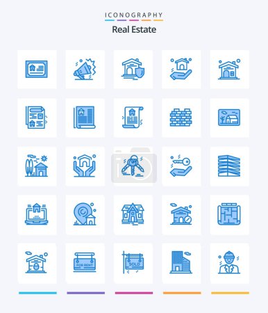Ilustración de Creative Real Estate 25 Blue paquete de iconos, tales como bienes raíces. A casa. Escudo. bienes raíces. edificio - Imagen libre de derechos
