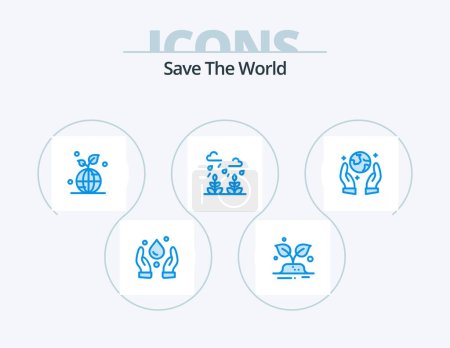 Ilustración de Save The World Blue Icon Pack 5 Icon Design. protección ecológica. la vida. Verde. Hoja. medio ambiente - Imagen libre de derechos