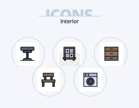 Ilustración de Interior Line Filled Icon Pack 5 Icon Design. . home. window. decorations. interior - Imagen libre de derechos
