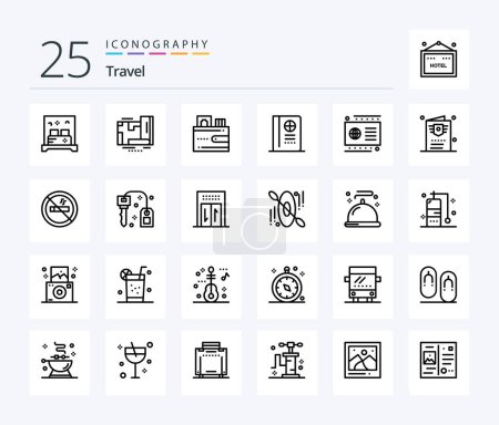 Illustration for Travel 25 Line icon pack including debit. card. card. vacation. passport - Royalty Free Image