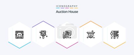 Illustration for Auction 25 Line icon pack including book. security. trade. cctv. communication - Royalty Free Image